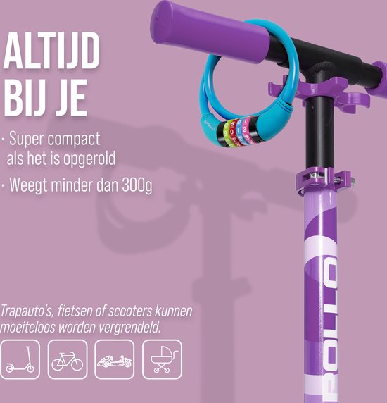 Antivol Apollo pour vélos d'enfants – convient également aux trottinettes et aux draisiennes – antivol à combinaison simple pour enfants, léger et sûr, antivol à code pour trottinette, sans clé, accessoire idéal pour trottinettes et vélos