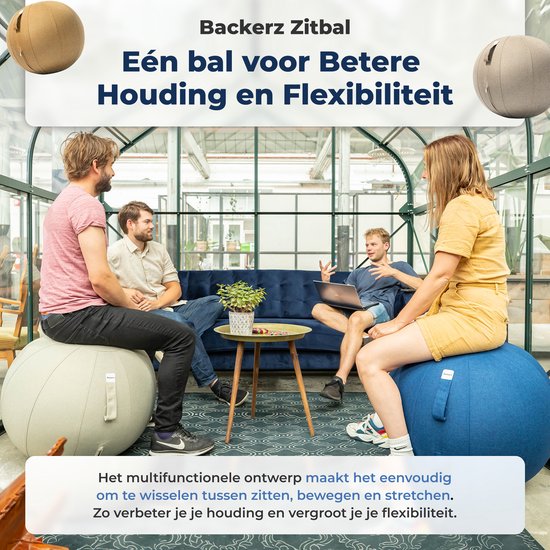 Ballon de siège Backerz 55 cm - Ballons de siège avec housse en lin - Chaise de bureau ergonomique pour le bureau et la maison - Ballon de yoga de luxe - Bleu foncé