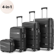 SKYCASES Travelin' Charm 4-Piece Trolley Set - Hand Luggage & Check-in Suitcases - 32L/60L/98L - Number Lock - 360° Noiseless Wheels - Lightweight & Sturdy - Modern Design - Black V2