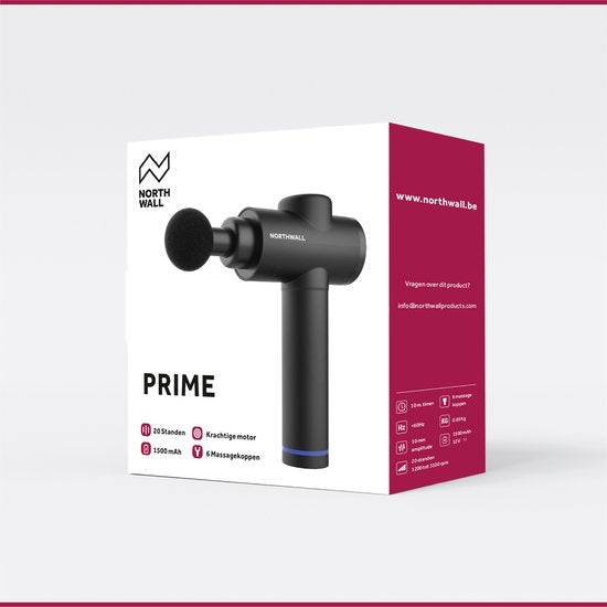 Northwall Massage Gun Professional Prime - Pistolet de massage avec étui et 7 accessoires dont une tête de massage en chêne - Appareil de massage sportif et de relaxation puissant et sans fil