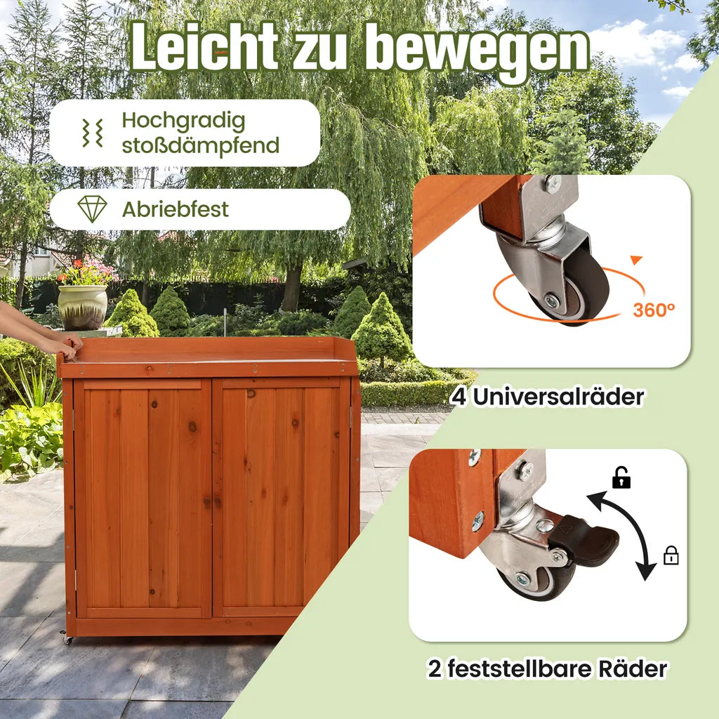 Armoire de rangement Coast - Bois - Déplaçable - Étagères - Roulettes - Jardin - Marron