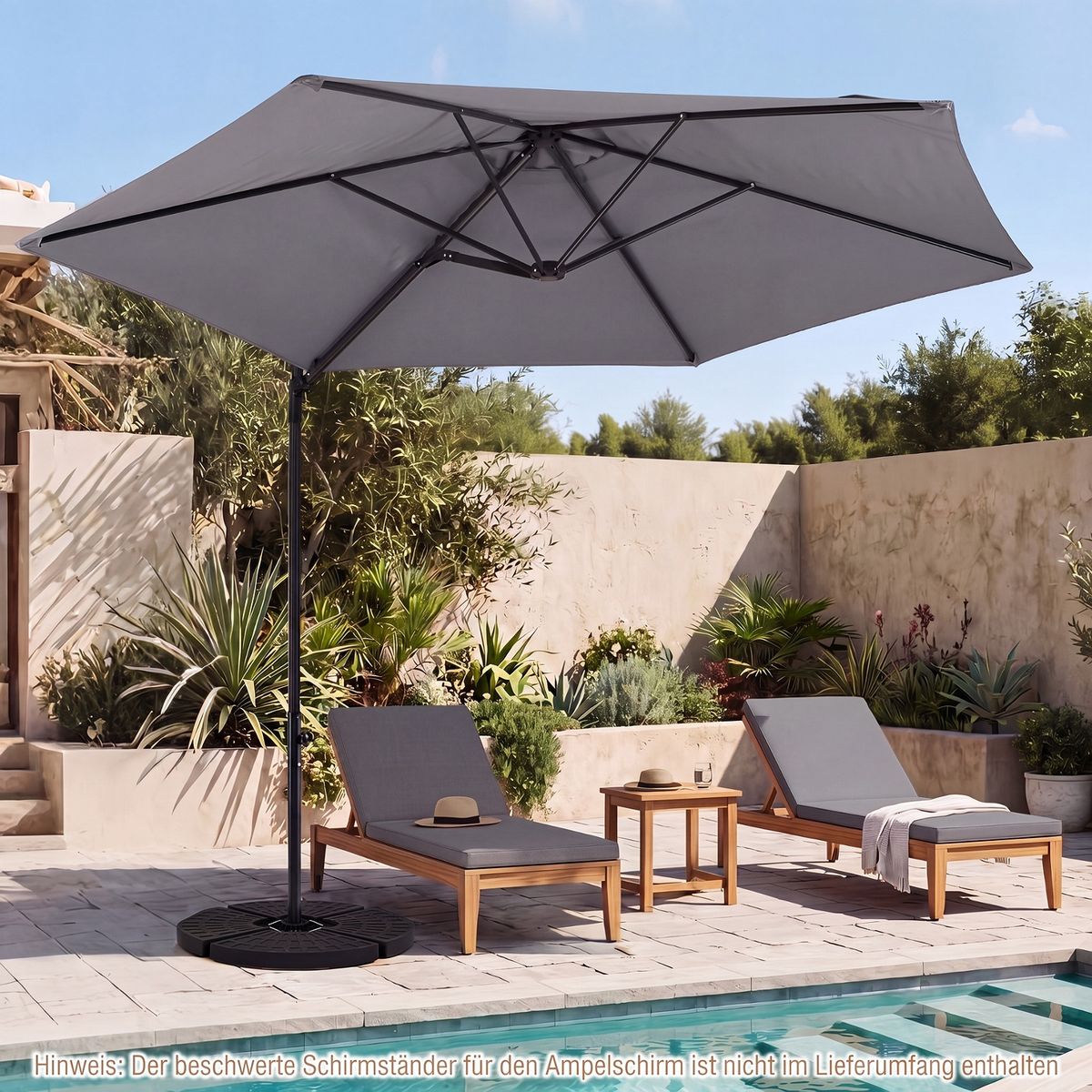 Parasol suédois Coast - pivotant à 360° - double toile - gris/beige - 290 cm