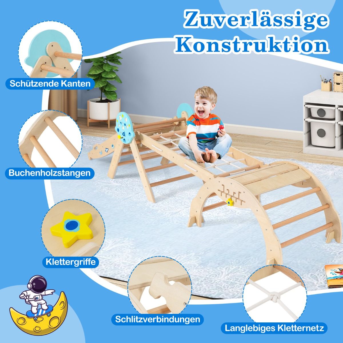 Structure d'escalade Coast Montessori - Structure de jeu 9 en 1 - pliable - Naturel