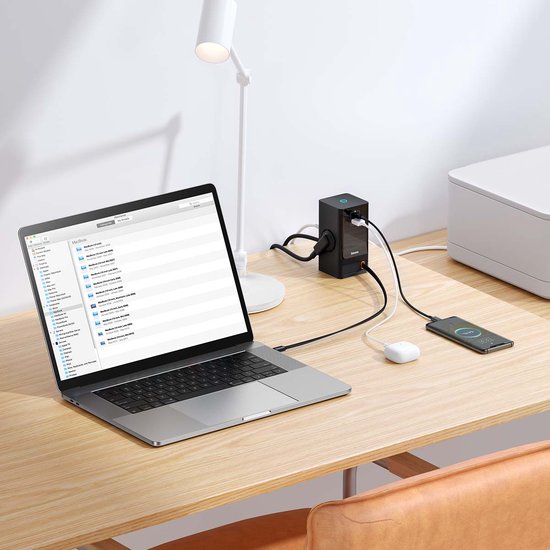Station de recharge rapide Baseus GaN 65 W avec prises CA/USB-C/USB-A, noire
