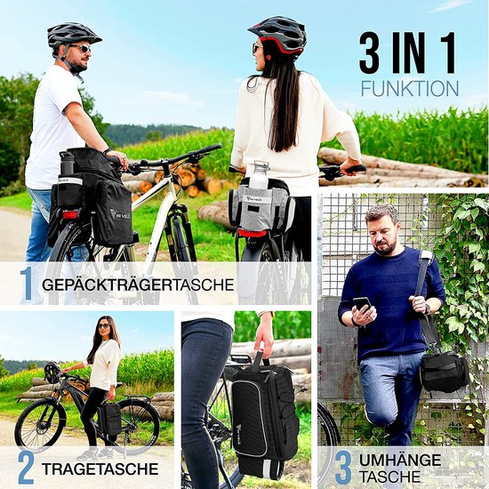 MIVELO - Sacoche de transport - sac à bagages vélo - extensible jusqu'à 20 l - résistant à l'eau - 20 l noir