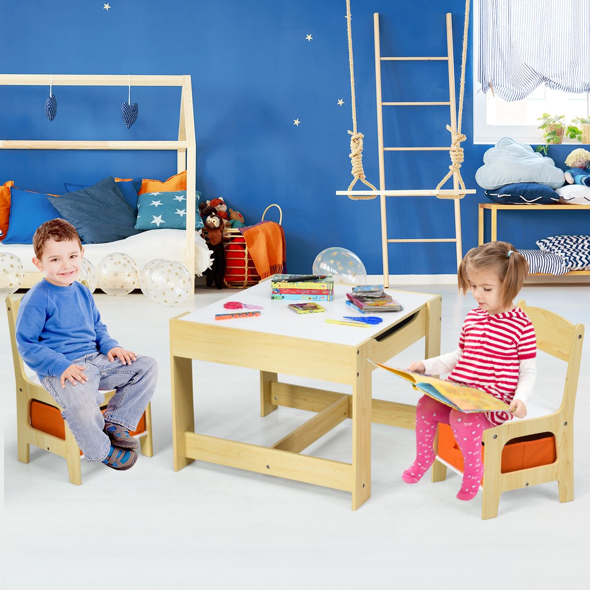 Ensemble table et chaises pour enfants Coast - avec espace de rangement - plateau réversible - jaune
