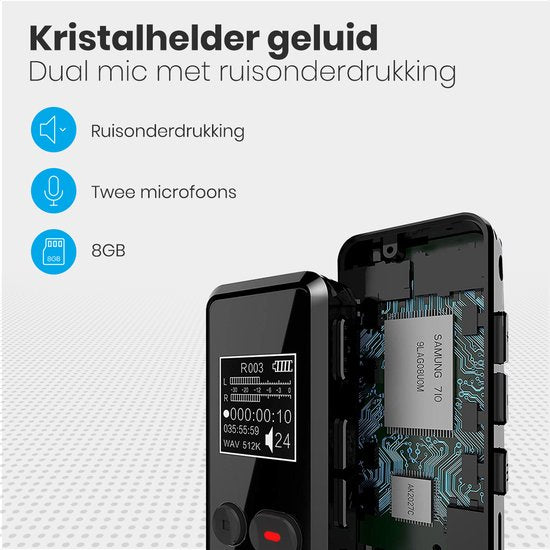Auronic Enregistreur vocal numérique - Dictaphone - Stockage 8GB - Réduction de bruit - Rechargeable par USB - Ecoute clandestine - Noir