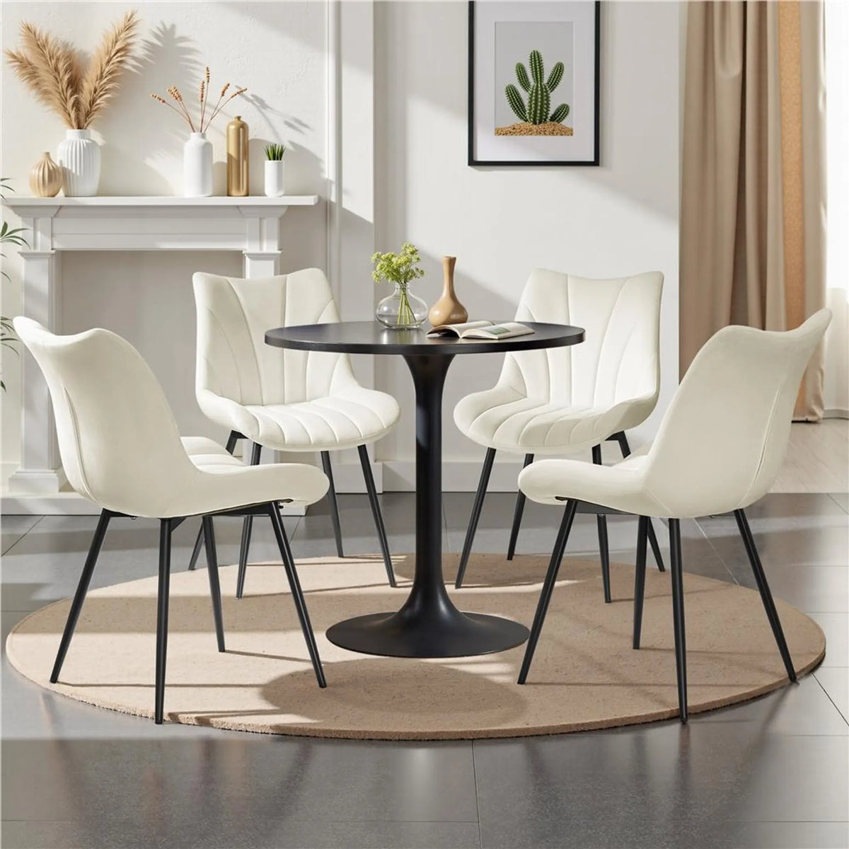 Yaheetech Lot de 2 chaises de salle à manger 47 x 58 x 84 cm – Beige – Polyester et métal