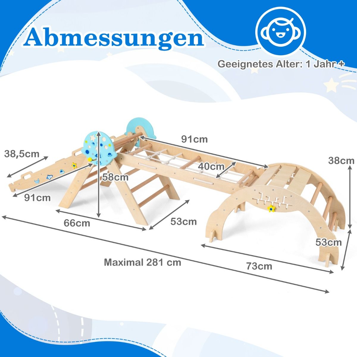 Structure d'escalade Coast Montessori - Structure de jeu 9 en 1 - pliable - Naturel