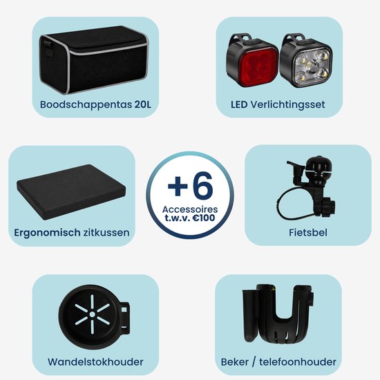 Rollator TrueSafe léger et pliable (6,9 kg) - Pour l'intérieur et l'extérieur - Avec coussin d'assise ergonomique, éclairage, dossier, support pour canne et bien plus encore - Noir