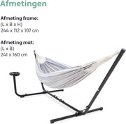 Hamac Vita5 avec support - 2 personnes - Porte-gobelet inclus - 205kg de poids - Bleu/Blanc