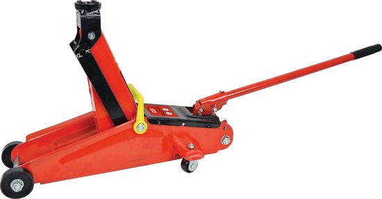 Cric de garage Carpoint - Mobile - Hydraulique - Capacité de charge maximale 2000KG - Hauteur de levage de 130-380mm - Valve de sécurité automatique - Longue tige de pompe - Roues pivotantes - Avec certification de produit TüV/GS