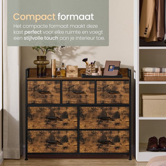 O'DADDY® Meuble de rangement - Buffet - Commode - Industriel - 7 Tiroirs - Commode - 28,5 x 98 x 85 cm - Vintage Brown/Black