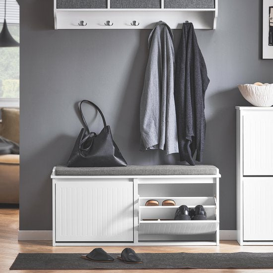 SoBuy FSR98-XL-W Banc à chaussures - Blanc Banc de rangement avec rabats et banc