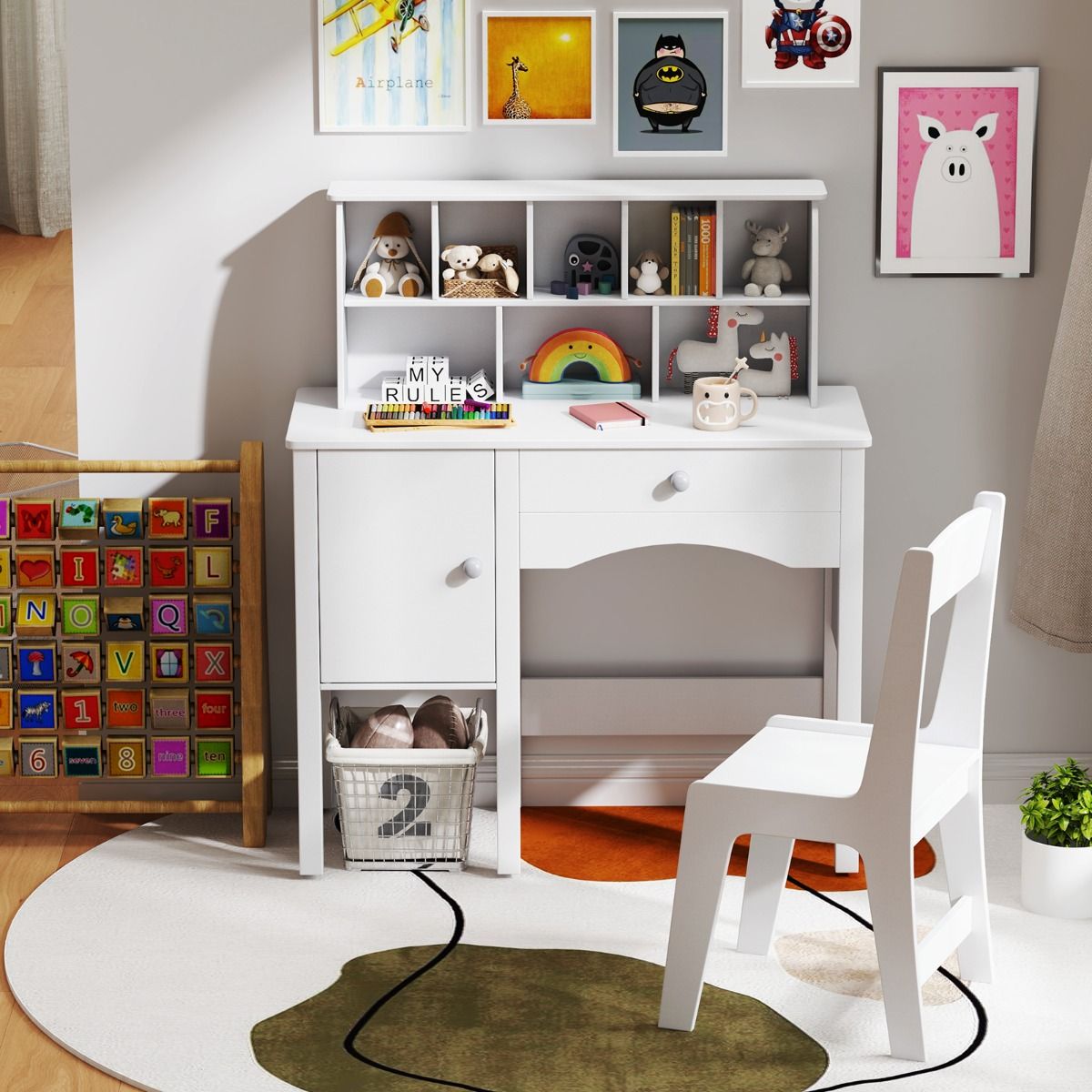 Bureau pour enfant Coast avec chaise - nombreux rangements - dispositif anti-basculement - blanc