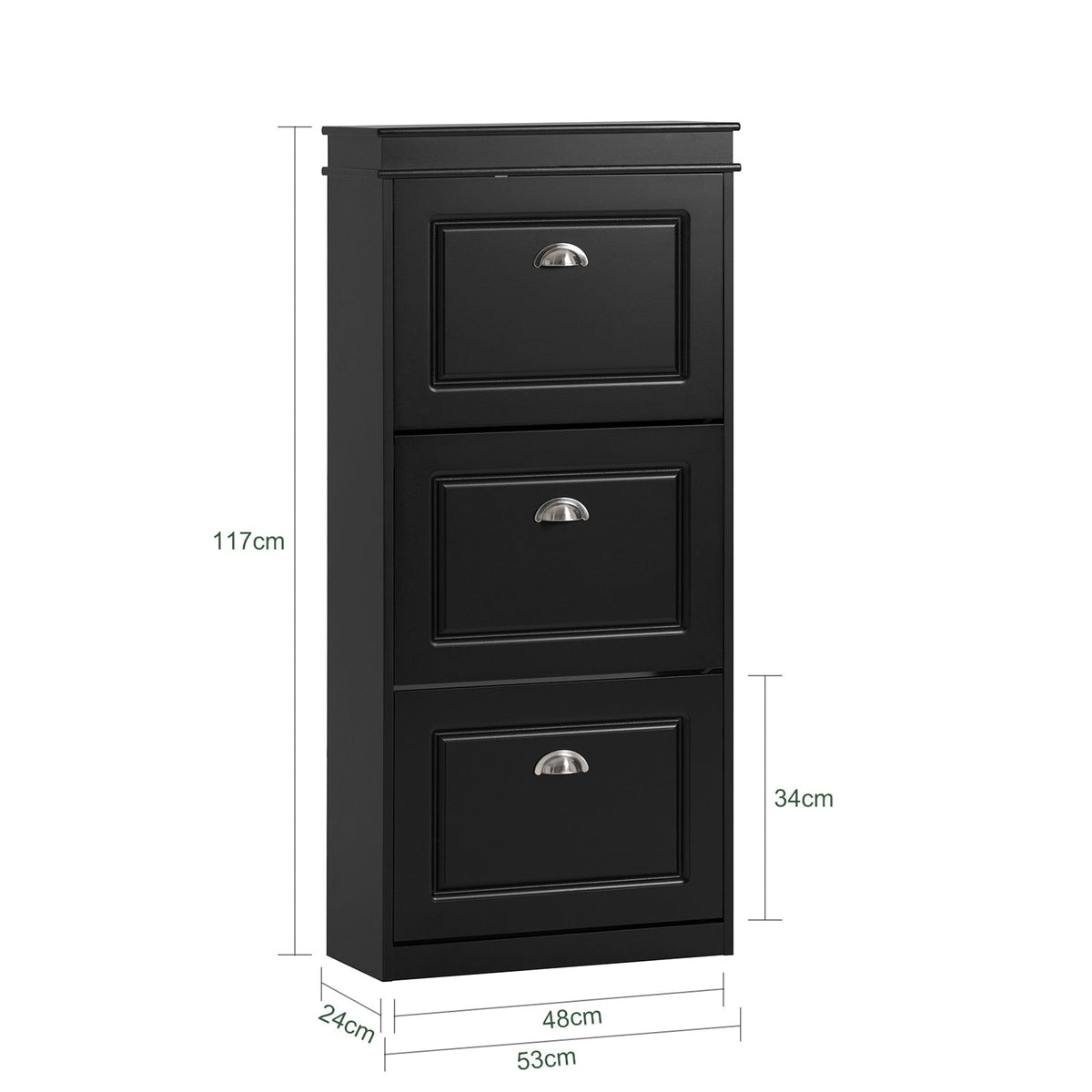 SoBuy Meuble à chaussures avec 3 tiroirs - Étroit - MDF - Max. 45 kg - 53 x 24 x 117 cm - Noir