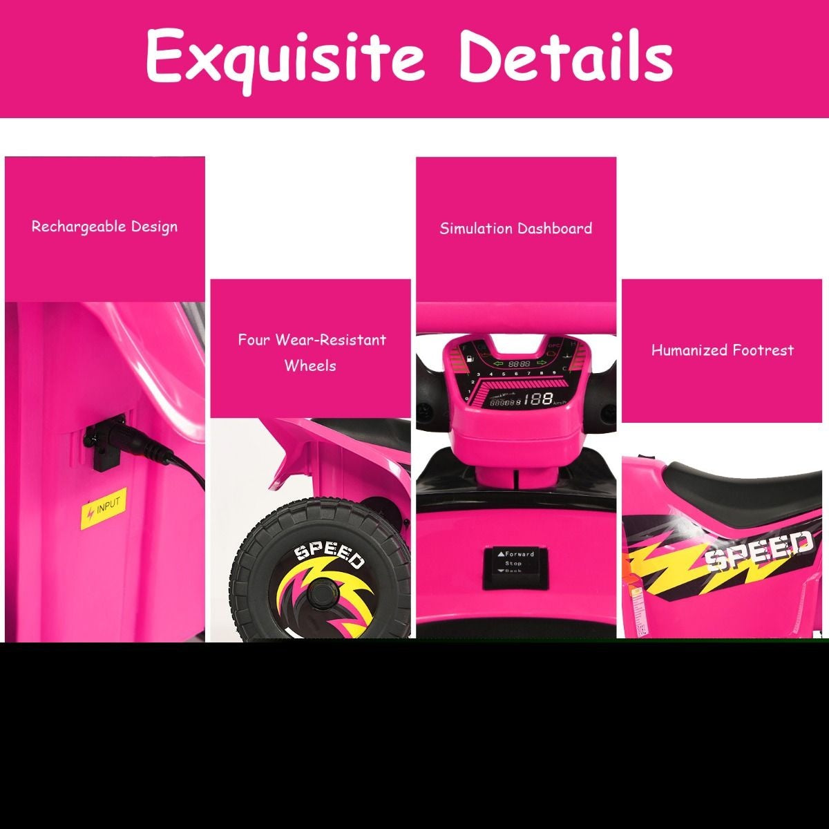 Coast Stroller Mini Electroquad 6 V Battery-Operated Quad 2.8-4.6 km/h Pink Pink
