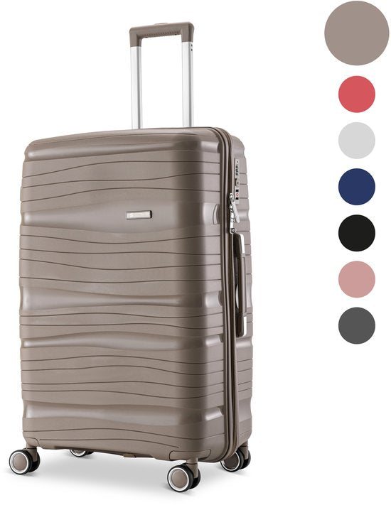 SKYCASES Travelin' Charm - Valise de voyage moyenne 24 pouces - Verrouillage par numéro - 41x24x69 cm - 68L - Légère, imperméable et durable - Champagne V2