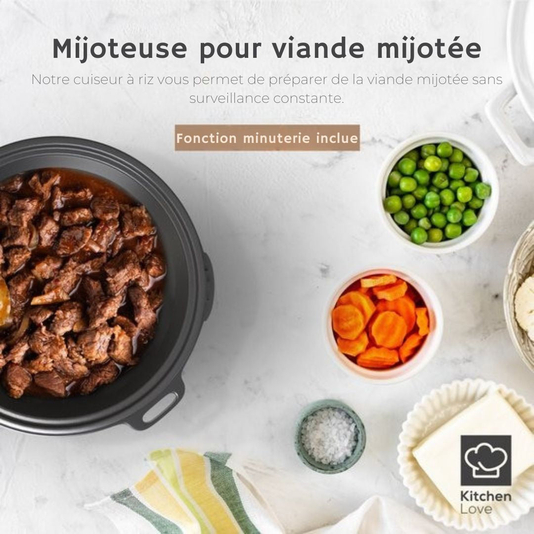 Cuiseur de riz à la vapeur - KitchenLove - 1.2L - Multicooker - Slow Cooker - 2 à 5 personnes - Acier inoxydable noir