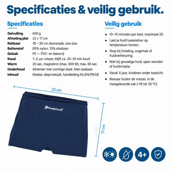Masque anti-migraine PurelyGoods® 600 g - Compresse froide avec sachet de congélation - Bleu