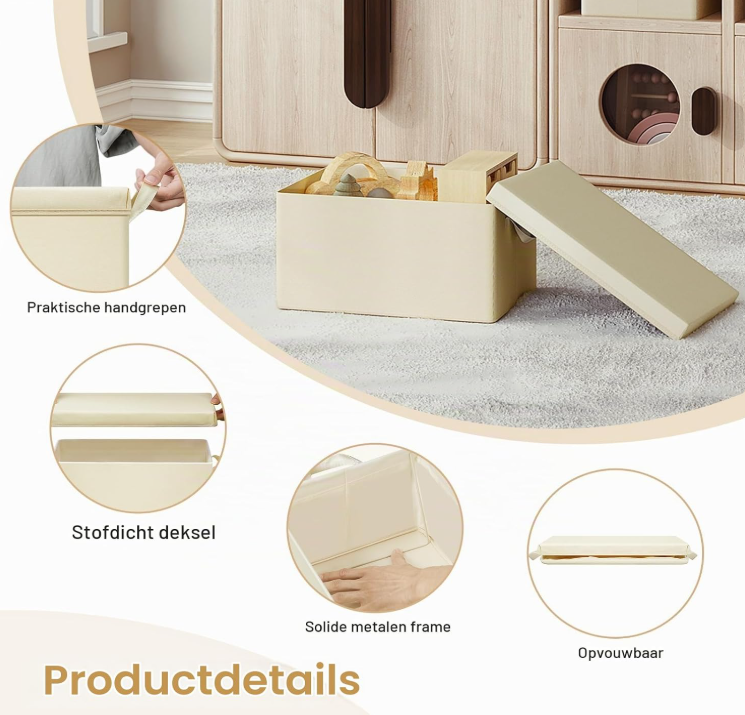 Boîte de rangement WOLTU avec couvercle - Crème - 38 x 27 x 20 cm - Pliable, 20 litres