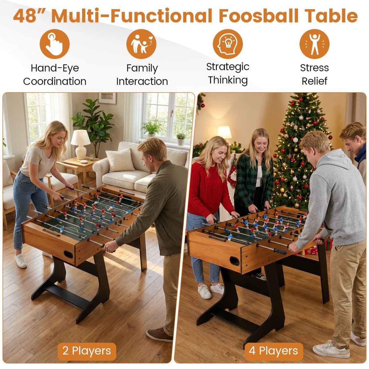 Table de baby-foot pliable Coast - conception peu encombrante - structure en MDF - couleur naturelle