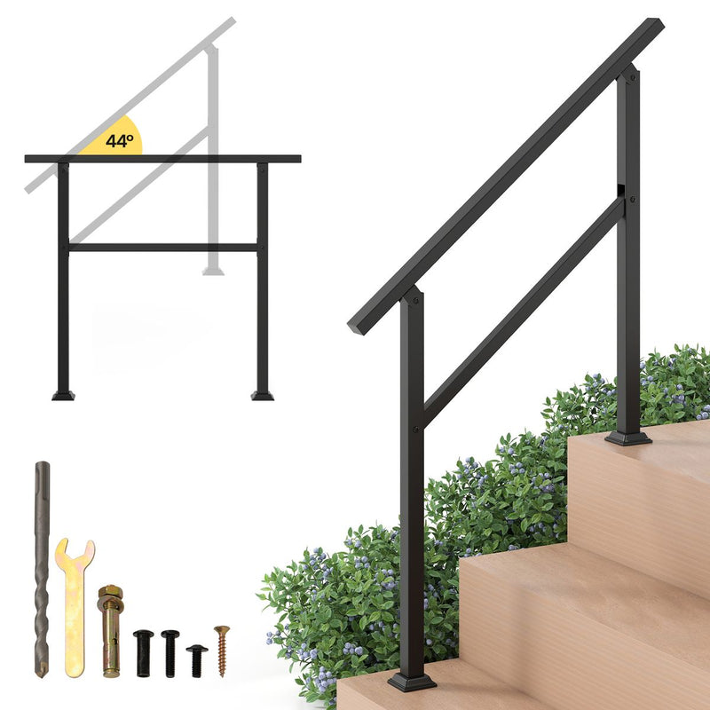 Rampe d'escalier en métal Coast pour l'extérieur - Angle réglable à 44° - Capacité de charge de 150 kg - Noir