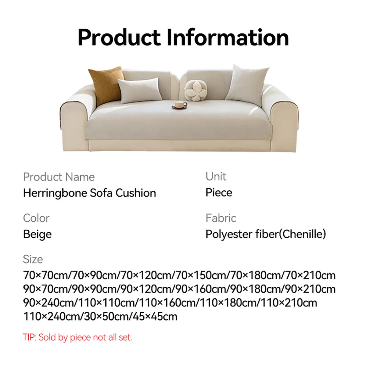 Housse de canapé Ochama pour accoudoir - antidérapante - beige - 70 × 90 cm
