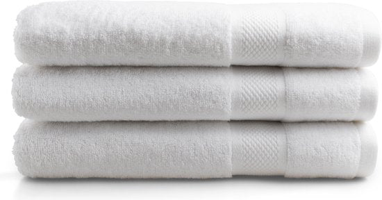 Serviettes DoubleDry 70 x 140 cm - lot de 3 - Qualité hôtelière 500 g/m2 - Douces et absorbantes - OEKO-TEX Made in Green & BSCI Certified - blanc brillant