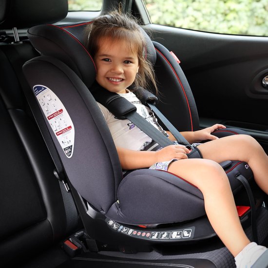 Siège auto Carkids i-Size Darcy - Conforme à la norme i-Size R-129 - Rotation à 360° - Pour les enfants mesurant entre 40 et 150 cm - Fixation Isofix et Top Tether - Appuie-tête et dossier réglables – Noir/Rouge