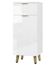 Meuble-lavabo Woltu – Avec 2 portes à panneaux, une étagère réglable et des détails dorés – À placer sous le lavabo – Bois composite blanc et doré – 60 x 60 x 30 cm