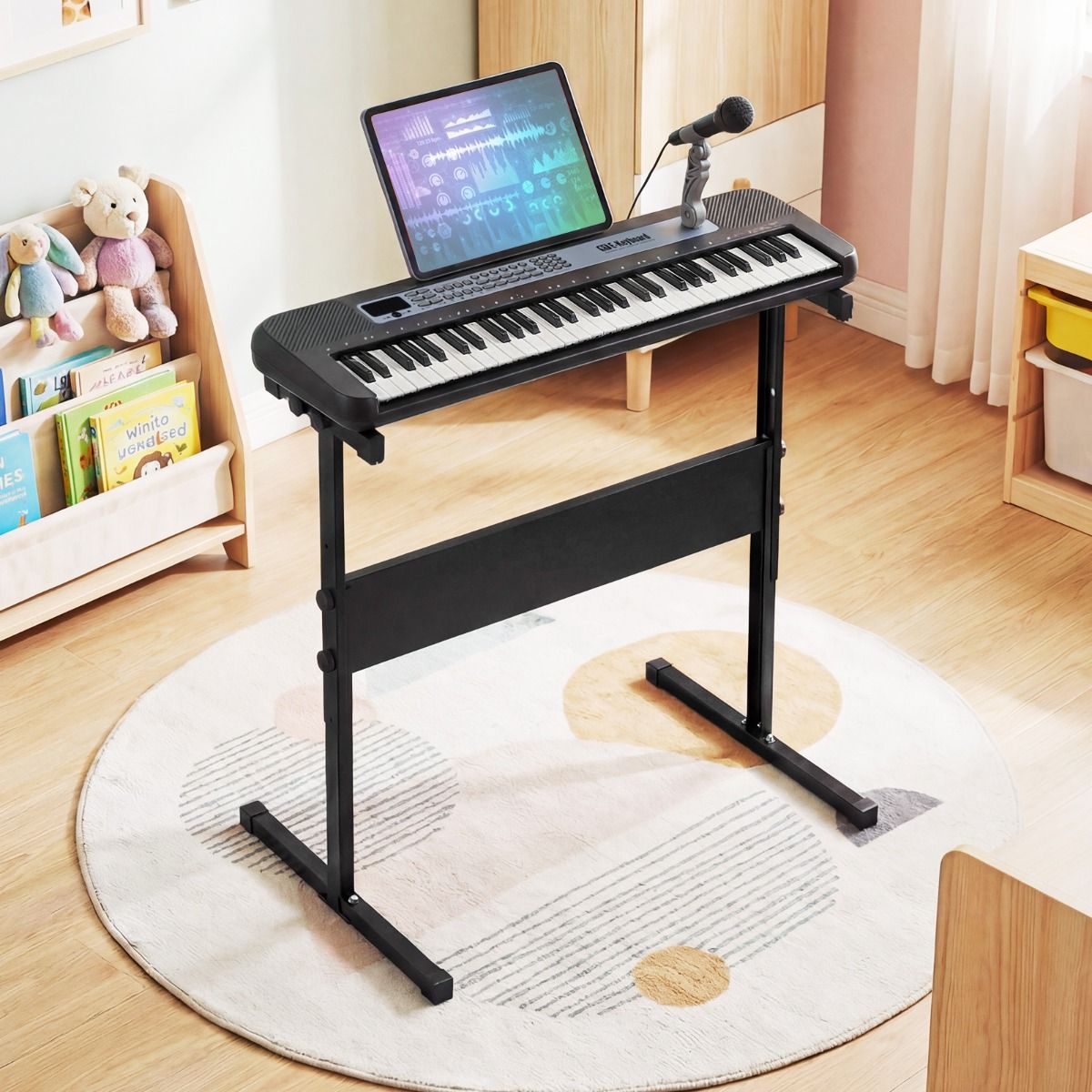 Clavier pour enfants Coast - 61 touches - support réglable - avec microphone et pupitre - noir/rouge