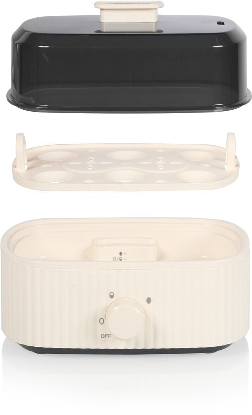 Cuiseur à œufs Princess Wave 262047 - 6 œufs - 300 W - Style rétro - Noir - Beige
