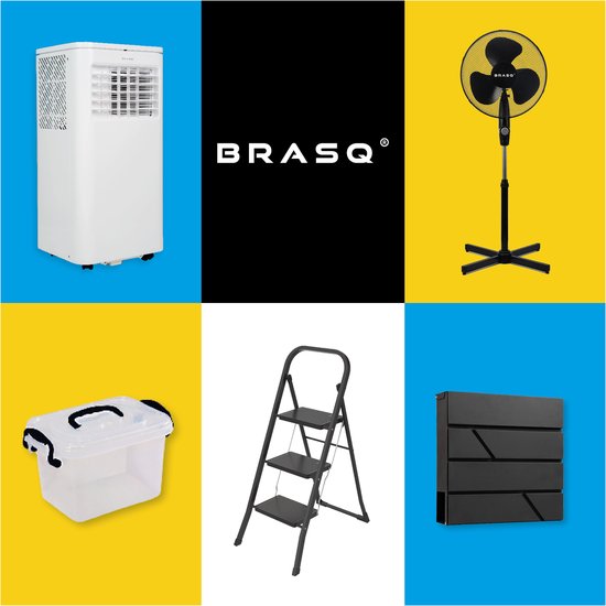 BRASQ Chauffe-terrasse électrique sur pied - 2000 watts - 3 niveaux de chaleur - avec télécommande et minuterie - Chauffage infrarouge - résistant aux éclaboussures - chauffage pour l'intérieur et l'extérieur - Noir