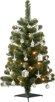 Sapin de Noël artificiel « Joy » de Black Box Trees - Avec 26 décorations et un éclairage LED - H 90 x Ø 50 cm - Vert et argent