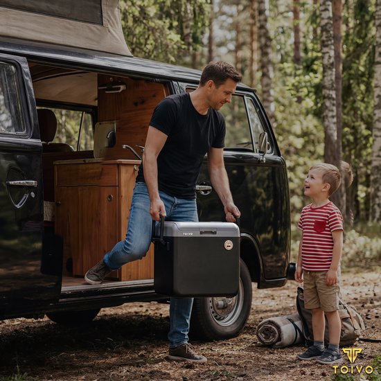 Glacière électrique Toivo - 40 litres - 12 V et 230 volts - Voiture - Réfrigérateur de camping - Refroidissement et chauffage - Frigobox - Noir
