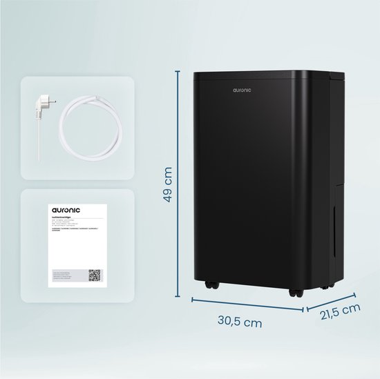 Déshumidificateur Auronic - Compact Pro Plus - 24L - Chambre à coucher, salle de bain, salon et bureau - Hydratant pour l'intérieur - Noir