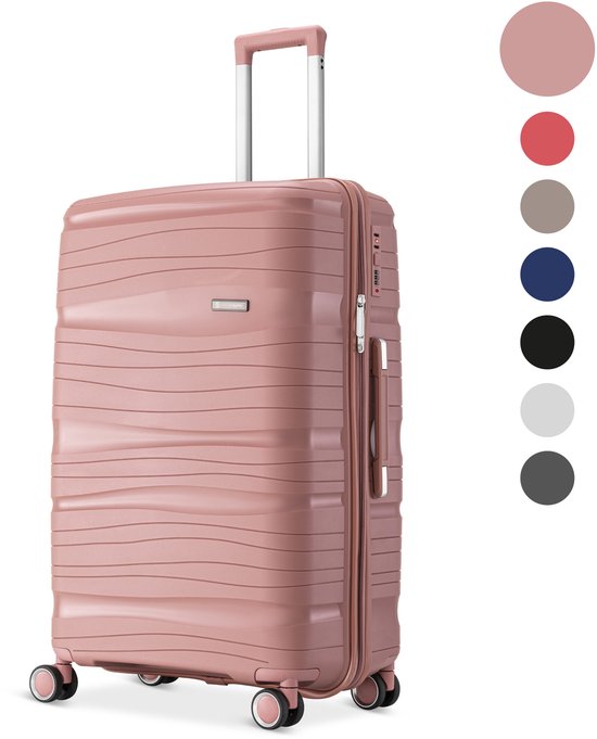 SKYCASES Travelin' Charm - 28-inch Large Travel Suitcase - Number Lock - 41x24x69 cm - 98L - Lightweight, Waterproof & Durable - Pink V2