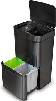 Poubelle automatique, Goliving, 64 litres, Séparation des déchets, Détecteur mains libres, Acier inoxydable, Noir