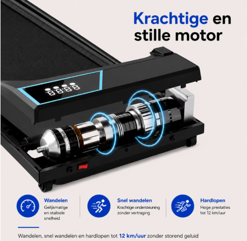 Tapis de course électrique Sportfloww - 1-12 km/h - Inclinaison de 9 % - Pliable - Application et télécommande - Noir