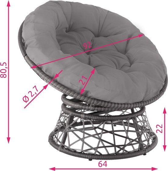 tectake® - Fauteuil papasan en osier Gargano - gris - 403553 - poly-rattan