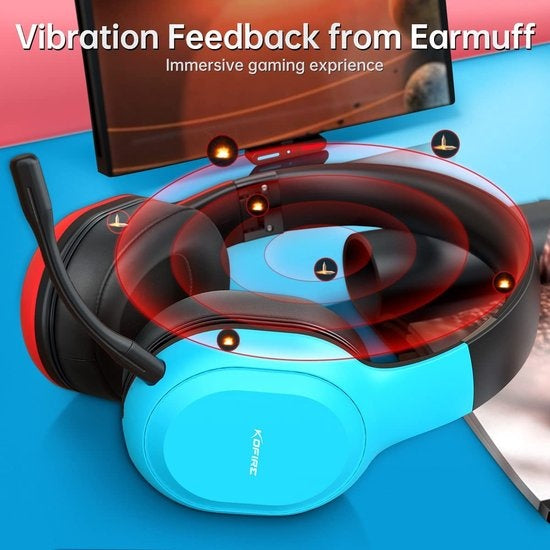 Kofire UT-01 2.4GHz Wireless Gaming Headset - Casque supra-auriculaire Bluetooth avec microphone - Multiplateforme - Rouge bleu