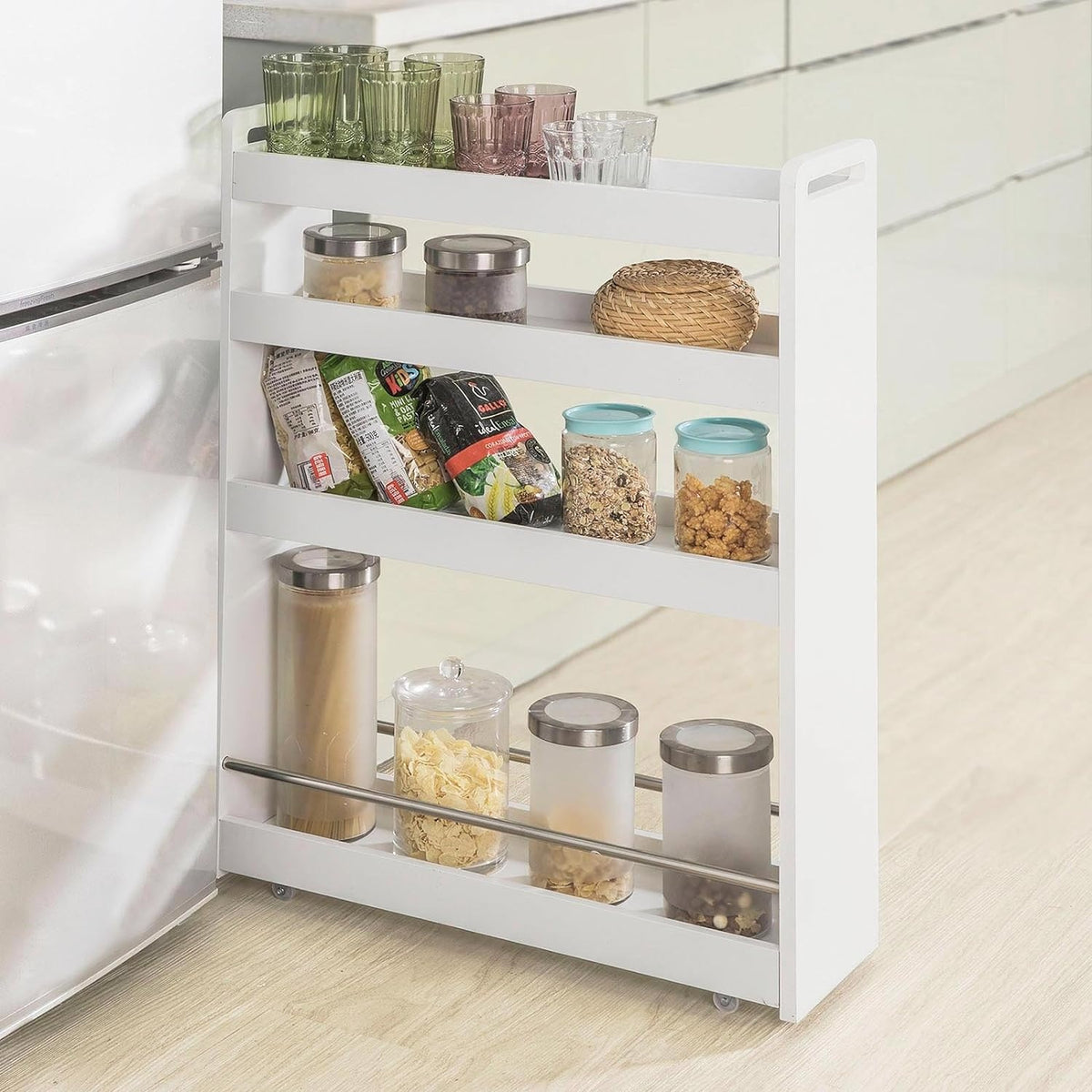 SoBuy Étagère de cuisine 4 niveaux sur roulettes - Max. 20 kg - 60 x 19 x 81 cm - Blanc