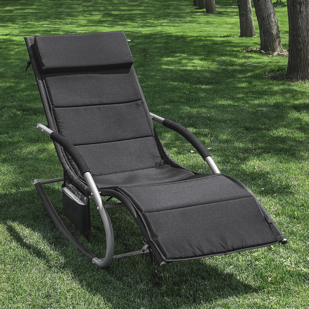 SoBuy OGS28-P02 Coussin de couchage pour fauteuil à bascule - Avec appui-tête - Lavable - 170 x 50 cm - Noir
