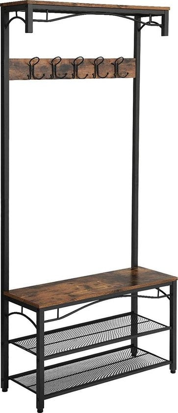 O'DADDY® kapstok staand – kapstokken - kapstok met schoenenrek – kapstok bruin - garderoberek - garderoberek met kapstok - garderoberek met schoenenrek - 15 haken 2 laags schoenenrek 6 paar - garderoberek - 80 x 32 x 178,5 cm