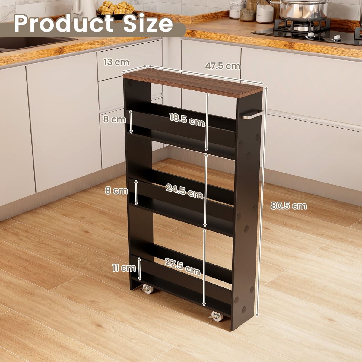 Coast Bathroom Rack On Wheels - 4-Layers - 48 x 13 x 81 cm - Black with Brown