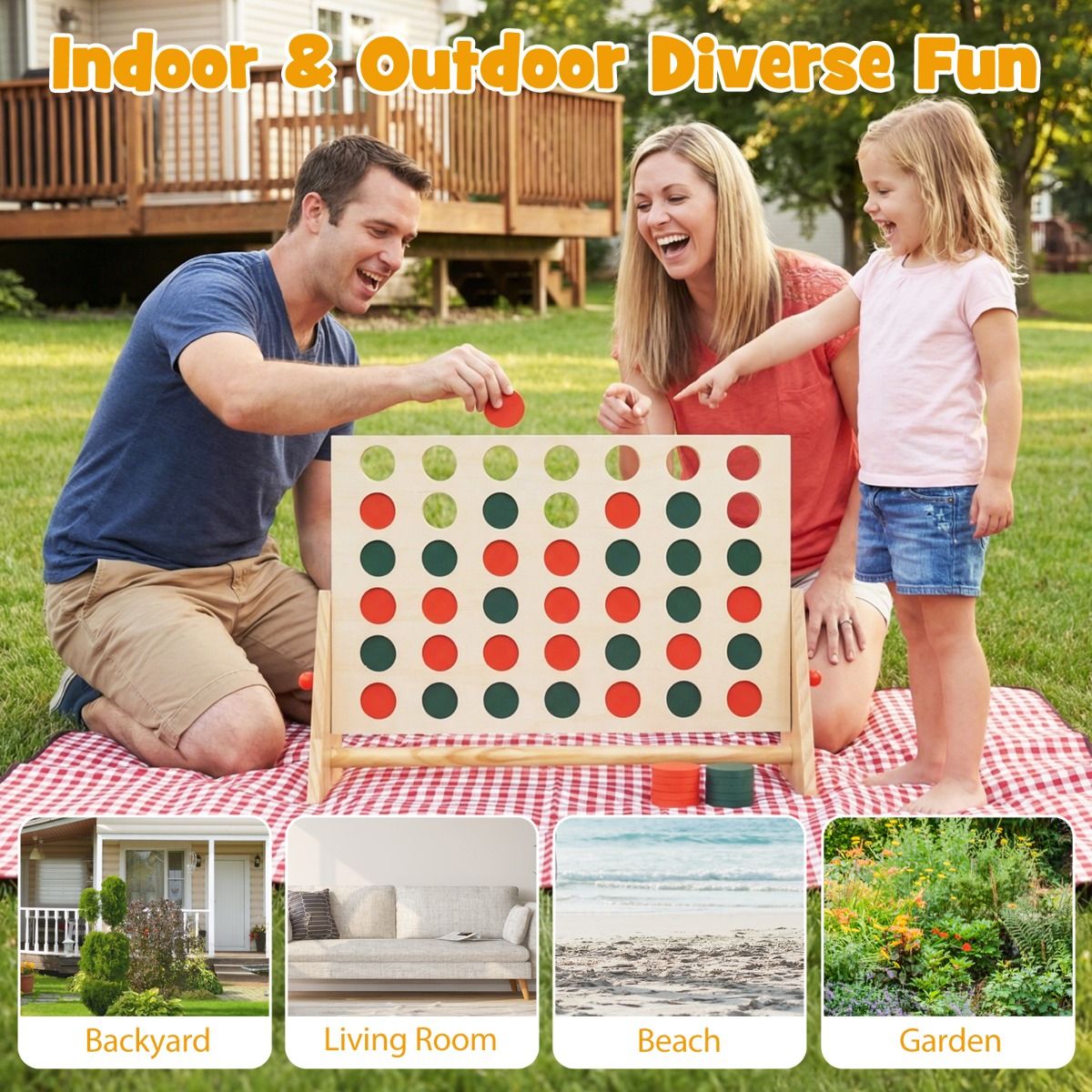 Jeu « Coast » de 4 à la suite - jeu de société de connexion - 42 pièces - cadre en bois de pin - couleur naturelle