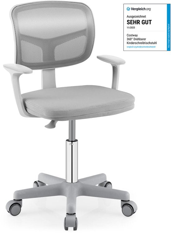 Chaise de bureau pivotante à 360° Coast pour enfants - 80-91,5 cm - pour les enfants de 3 à 10 ans - grise