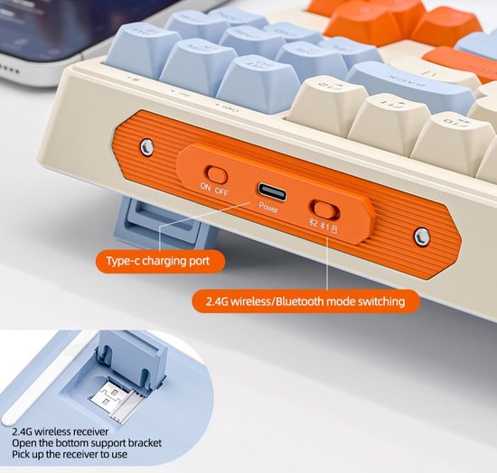 Clavier de jeu sans fil M87 RGB - 87 touches - BT5.0/2.4G - PBT Ball Keycaps - Shimmer