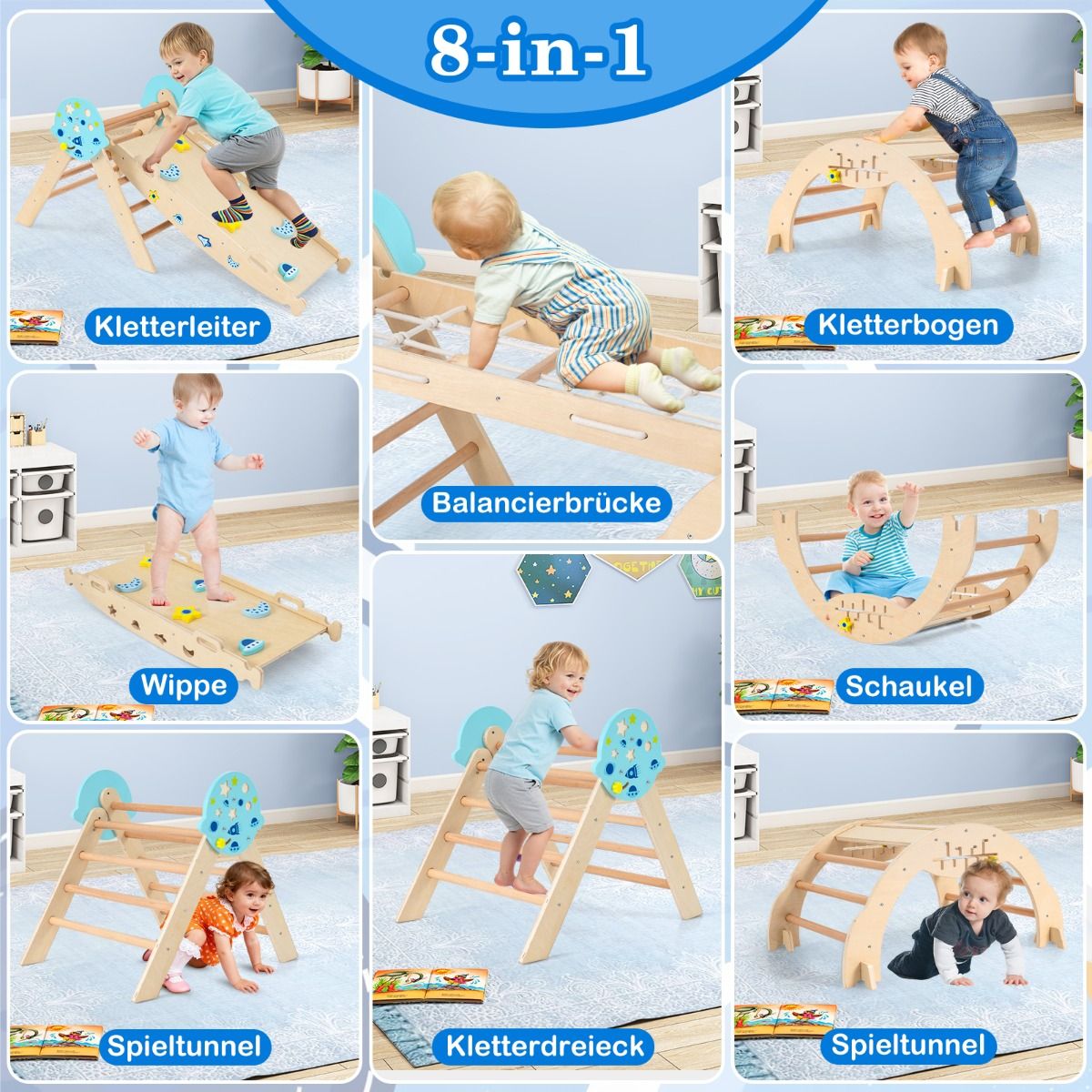 Structure d'escalade Coast Montessori - Structure de jeu 9 en 1 - pliable - Naturel